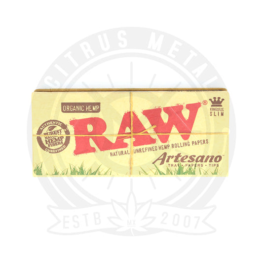 Papel RAW Organic Hemp Artesano con Filtro Medida King Size Slim